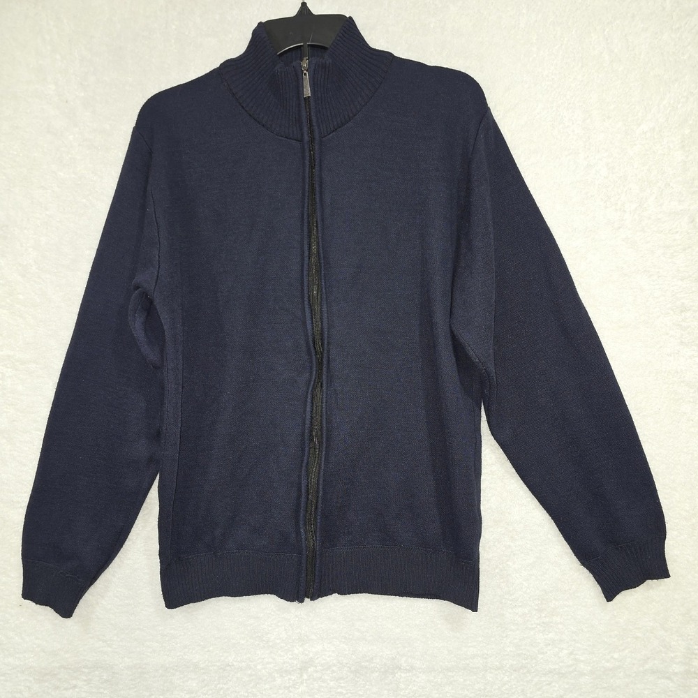Portabella Men's Medium Full Zip Cardigan Sweater Long Sleeve‎ Navy Blue